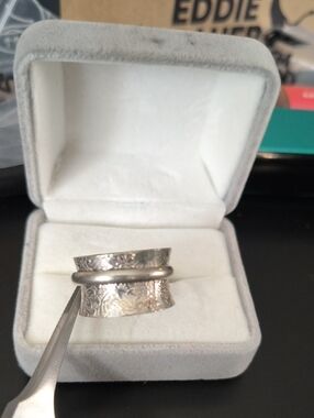 Sterling Silver Wide Textured Band Ring - Silver
